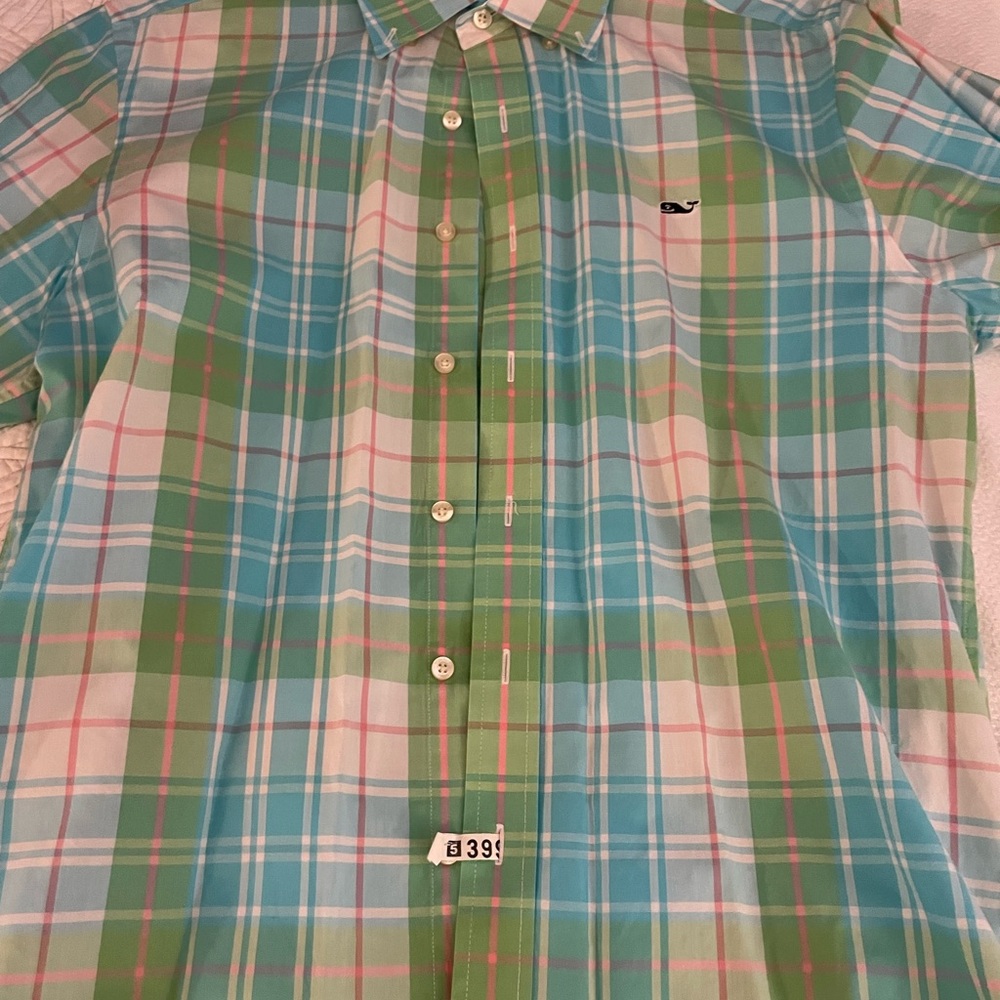 Vineyard Vines Green and Blue Plaid Button Down Shirt